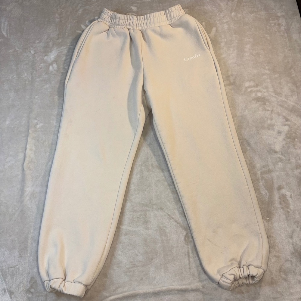 Comfrt Everyday Sweatpants Cream Beige Fleece Joggers Small 926-2436